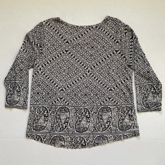 Lucky Brand Shirt Womens XL Black & White 3/4 Sleeve Boho Style - Picture 2 of 4